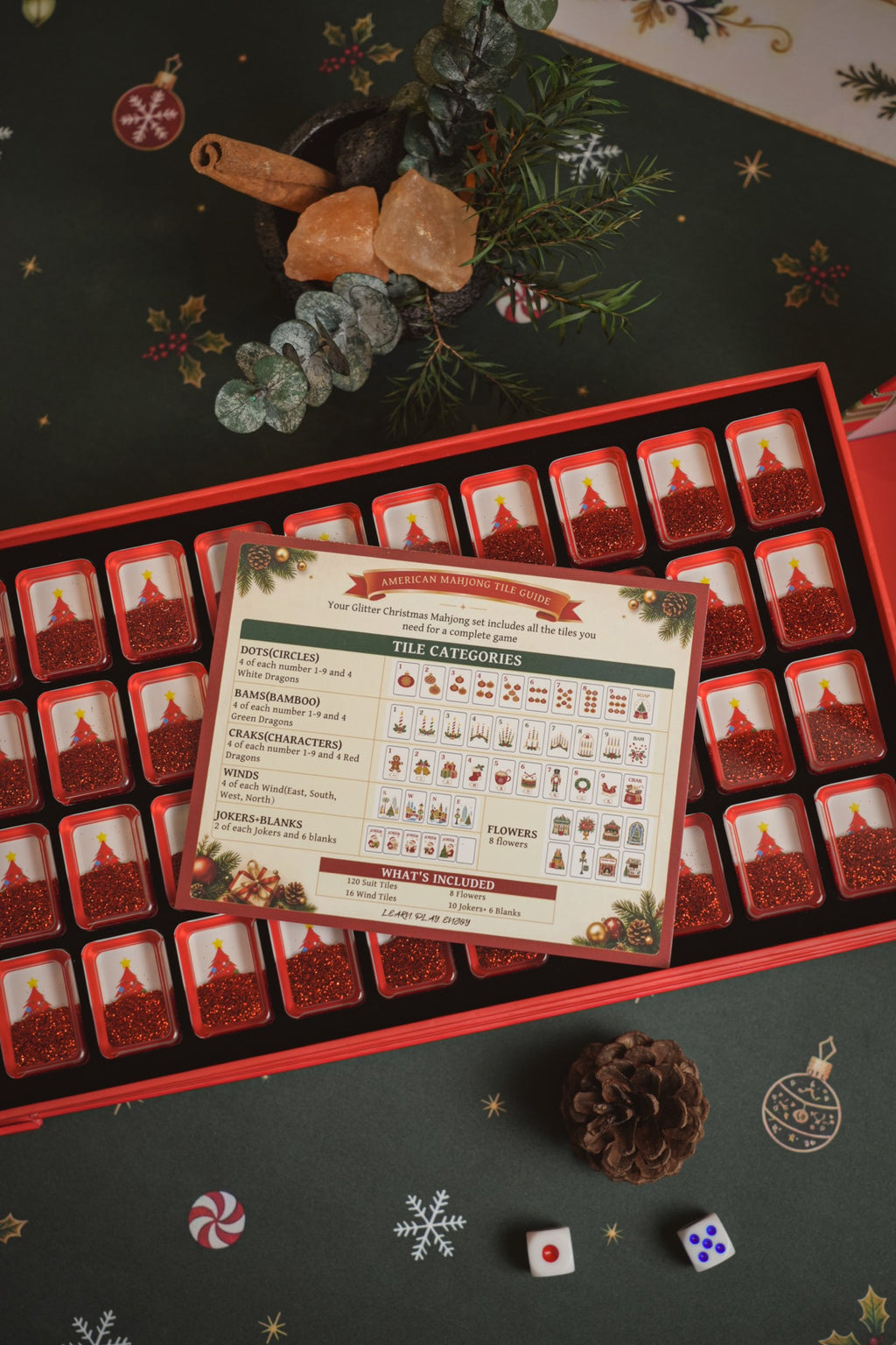 Red Glitter Christmas Mahjong Set | Limited Edition Holiday Collection