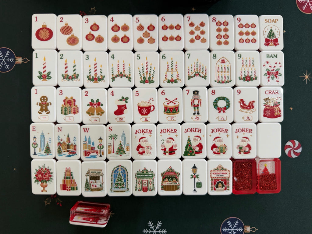 Red Glitter Christmas Mahjong Set | Limited Edition Holiday Collection