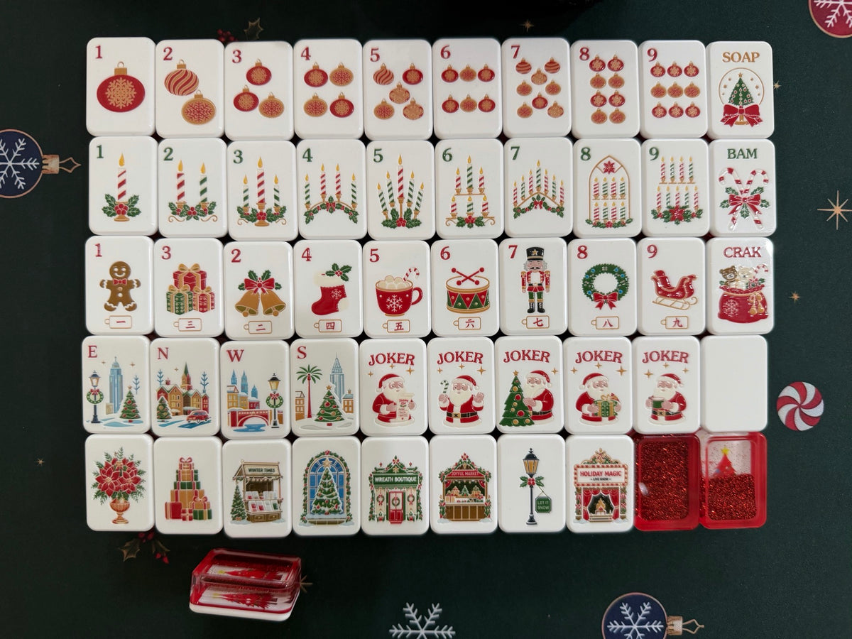Red Glitter Christmas Mahjong Set | Limited Edition Holiday Collection