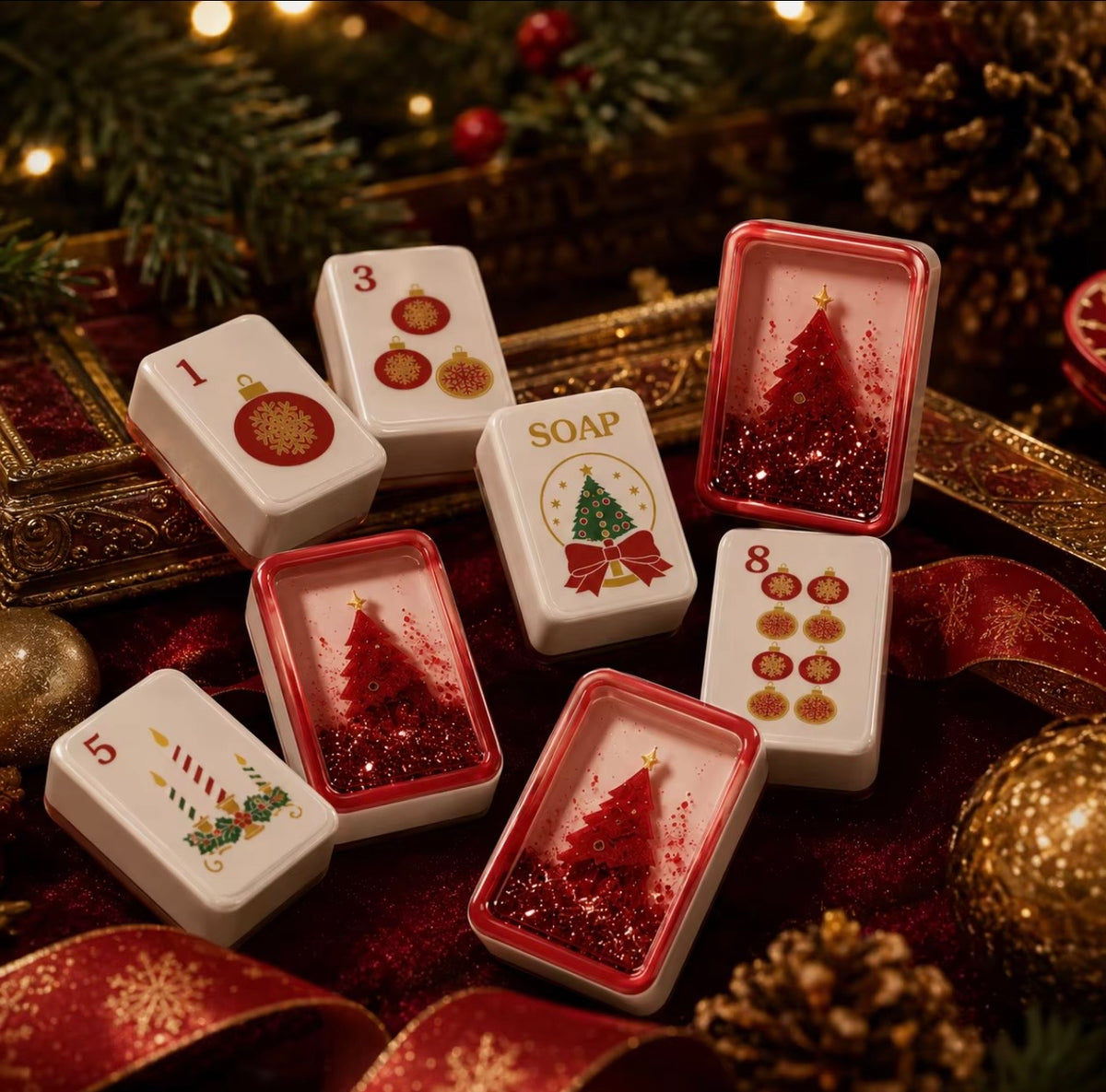Red Glitter Christmas Mahjong Set | Limited Edition Holiday Collection
