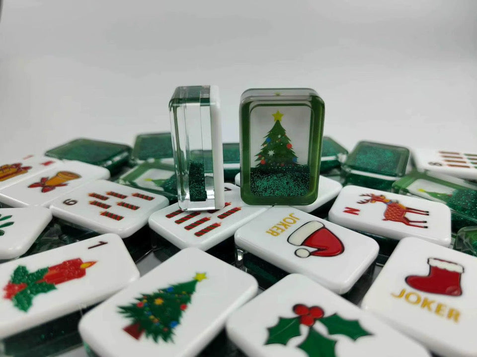 Green Glitter Christmas Mahjong Set | Limited Edition Holiday Collection