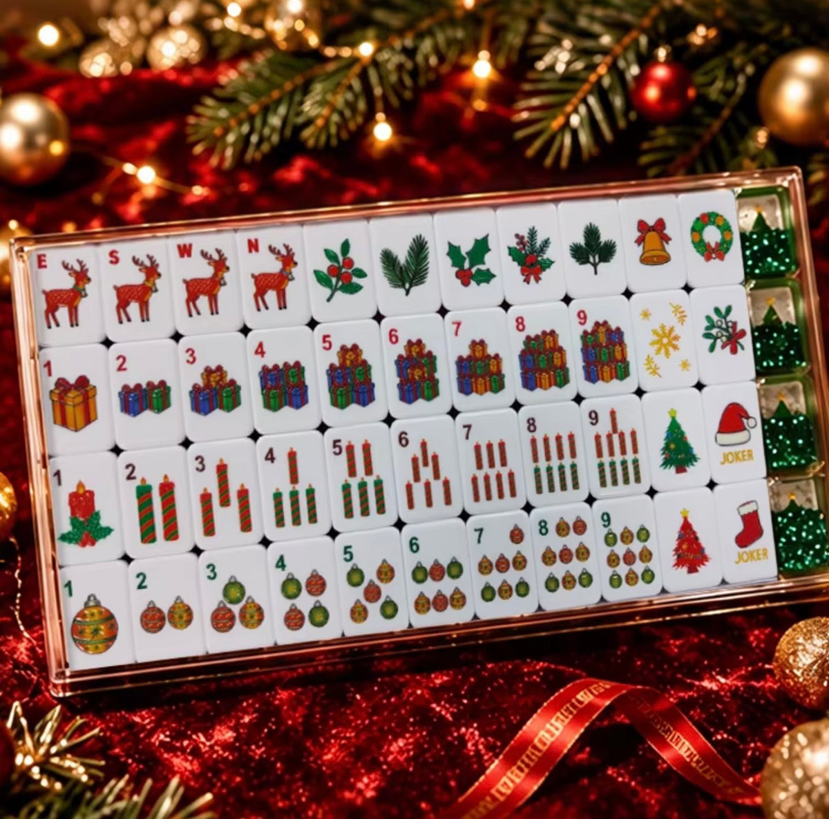 Green Glitter Christmas Mahjong Set | Limited Edition Holiday Collection