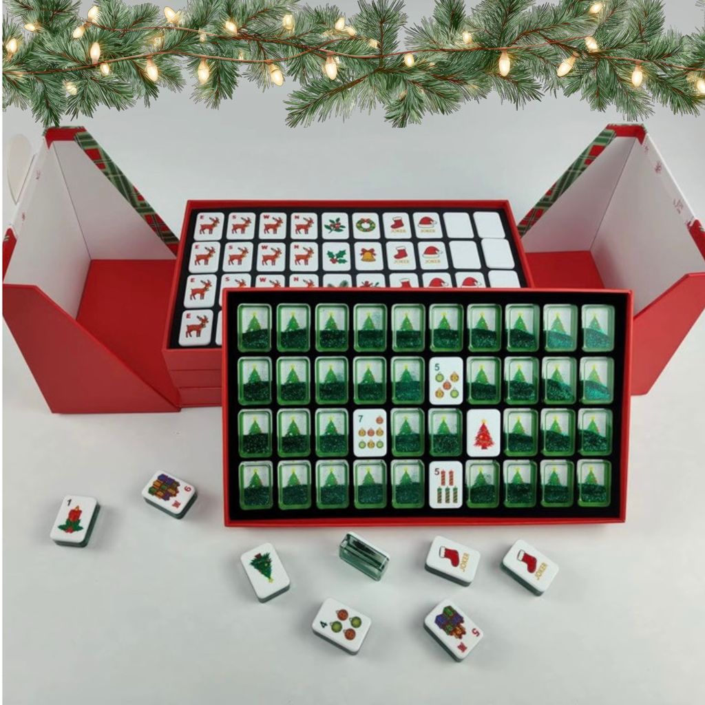 Green Glitter Christmas Mahjong Set | Limited Edition Holiday Collection
